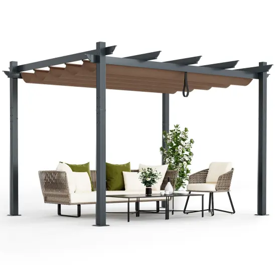 Retractable Pergola with Aluminum Frame and Trellis Coffee {4}