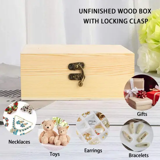 4 Pack Unfinished Wooden Box, 7x5x2 Inch Wooden Box with Hinged Lid, Small Natural Pine Wood Boxes for Crafts, DIY, Arts Hobbies and Home Storage {5}