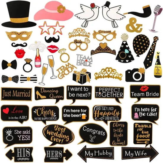 60Pcs Wedding Photo Booth Props, Wedding Props for Photos Bachelorette Props Photo Booth Wedding Booth Photo Props for Wedding Shower Party Decorations {1}