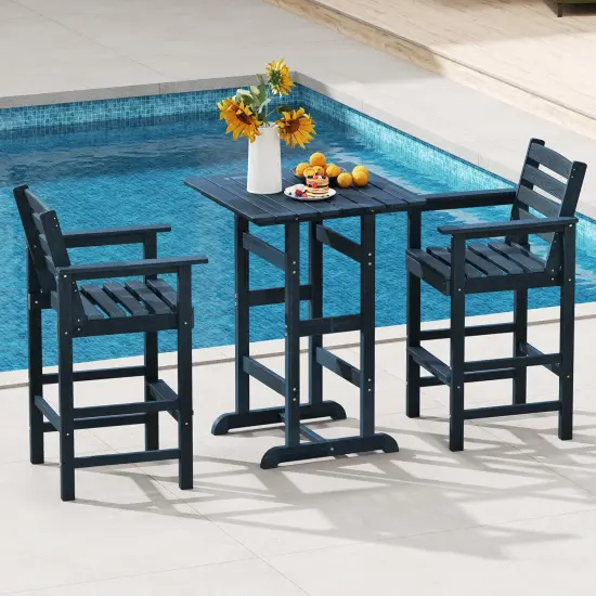 Set of 2 Patio HDPE Adirondack Bar Chairs with Wide Armrests and Inclined Backrest Perfect for Outdoor Use Navy {2}