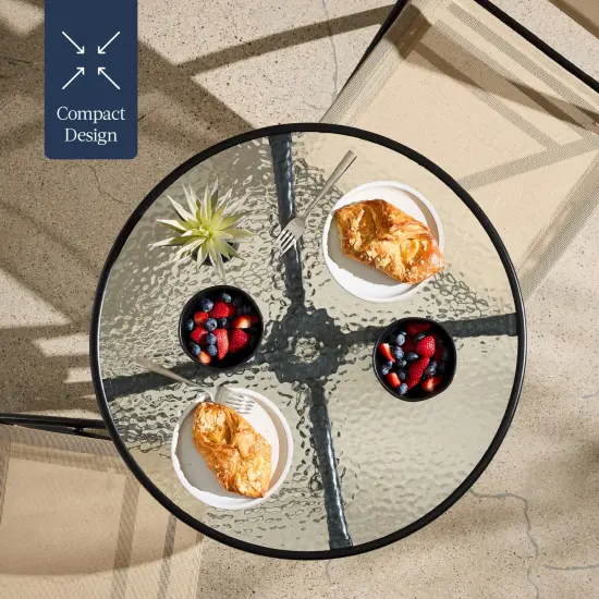 Best Choice Products 3-Piece Patio Bistro Dining Furniture Set w/ Round Textured Glass Tabletop, Folding Chairs Beige {5}