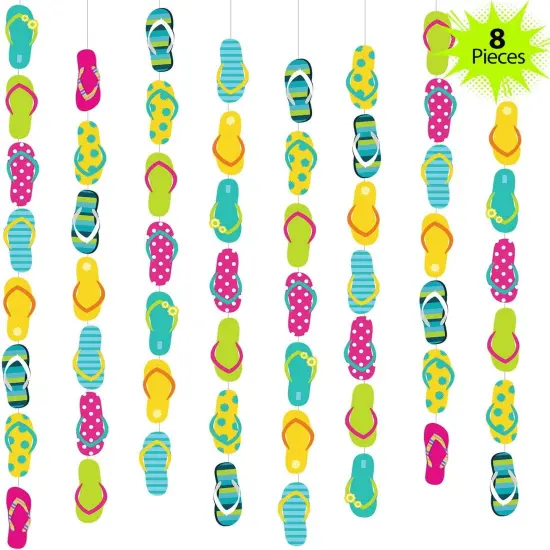 8 Pieces Flip Flop Decorations 52 Feet Summer Hanging Banner Beach Slipper Garland for Hawaiian Party {1}