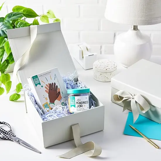 Medium Gift Boxes with Bow and Shredded Paper Fill, Pack of 2 (Antique White 8 inch Box) for Weddings, Bridal Showers, Graduations, Birthdays, Bridesmaids Gifts, All Occasion {2}