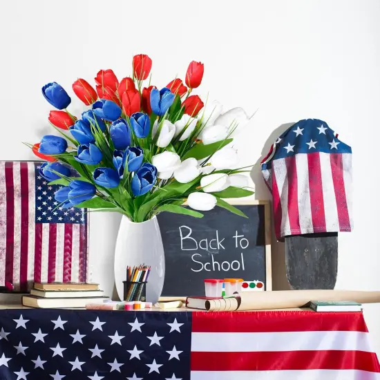 36 Pcs Patriotic Artificial Flowers Memorial Tulips Bouquet Tabletop {3}