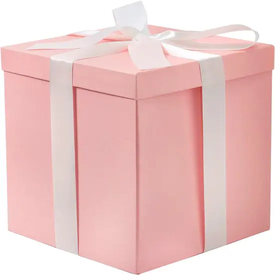 Medium Birthday Gift Box with Lids, Ribbon and Tissue Paper, Collapsible Gift Box - 1 Pcs, 9x9x9 Inches, Pink {1}