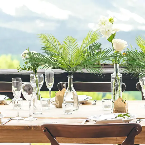 2 PCS Artificial Tropical Palm Leaves Plastic Shrubs Fern Leaves Fake Greenery Palm Plants with Stems Jungle Palm Tree Leaves for Home Garden Hawaiian Party Table Centerpieces Decor {4}