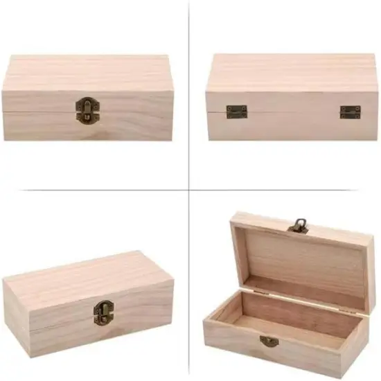Unfinished wooden box, 8x4x2.3 inch storage box with hinge lid, small wooden box with rectangular souvenir and craft {2}