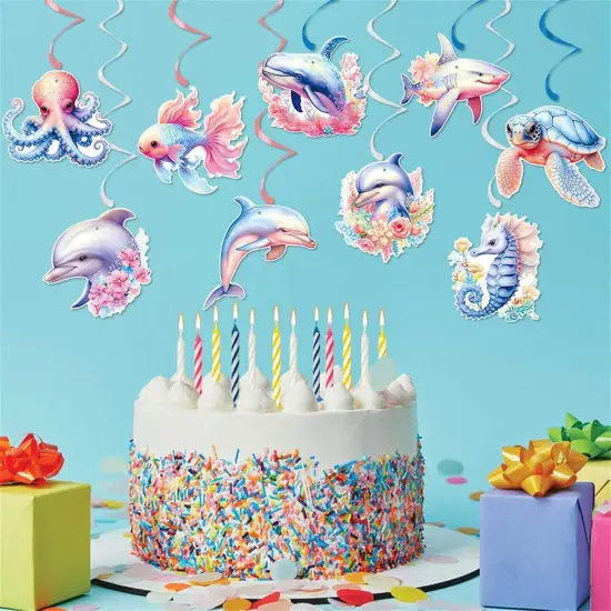 18 Pieces Ocean Animals Hanging Swirl Summer Decorations, Under The Sea Party Decor Marine Life Party Swirls Streamers {5}