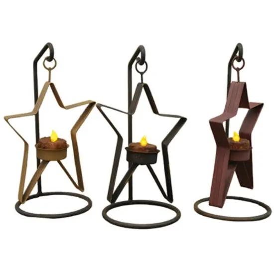 Multi Color Metal Star Tealight Candle Holders and Angled Stand, 3 Asst {1}
