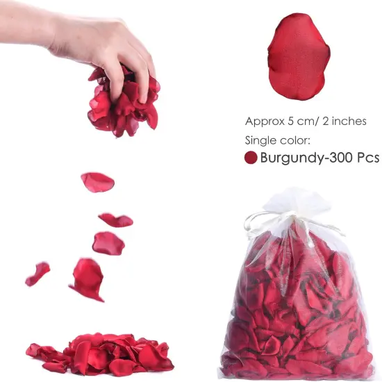 Burgundy Rose Petals 300pcs Silk Rose Petals Flower Petals for Wedding Flower Girl Basket Anniversary Romantic Night Party Table Centerpieces Valentines Decoration {3}