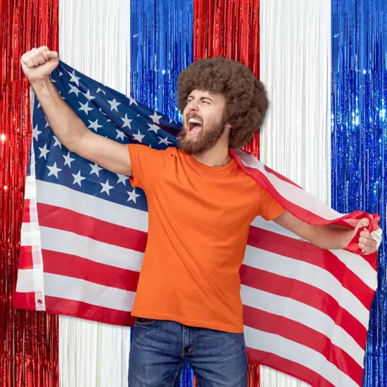 3 Pack White Blue Red Foil Fringe Curtains Backdrop, 3.28 x 6.6 Ft Metallic Streamers Tinsel Curtains Background for Photo Booth, Birthday, Halloween, Christmas, New Year Party Decorations {5}