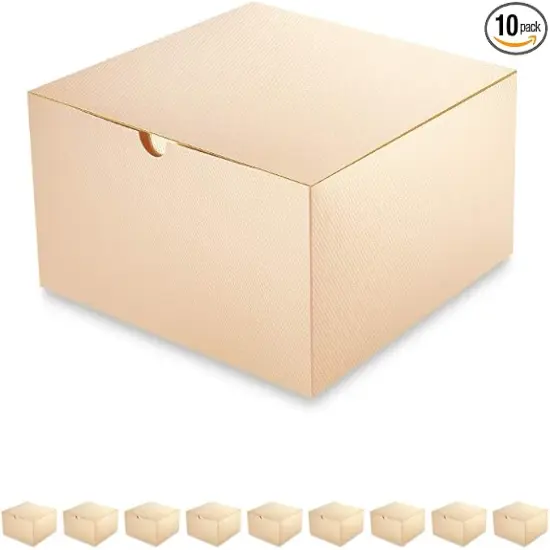 Champagne Gold Gift Boxes with Lids 10 Pack 8x8x4 Inches, Parer Bridesmaid Proposal Boxes, Gift Boxes in Bulk for Wedding, Party, Light Weight Gifts (Glossy Champagne Gold, Grain Texture) {1}