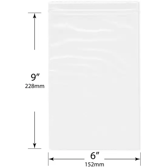 Plymor 6" x 9", White 2 Mil Zipper Reclosable Plastic Bags {3}