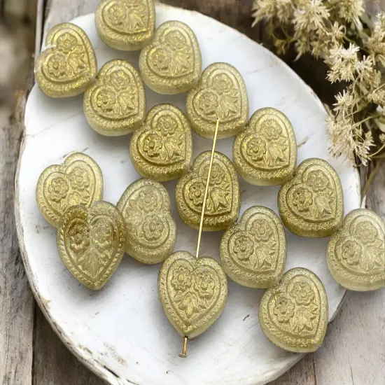 *6* 17mm Crystal Smokey Sable Luster Floral Heart Beads {3}