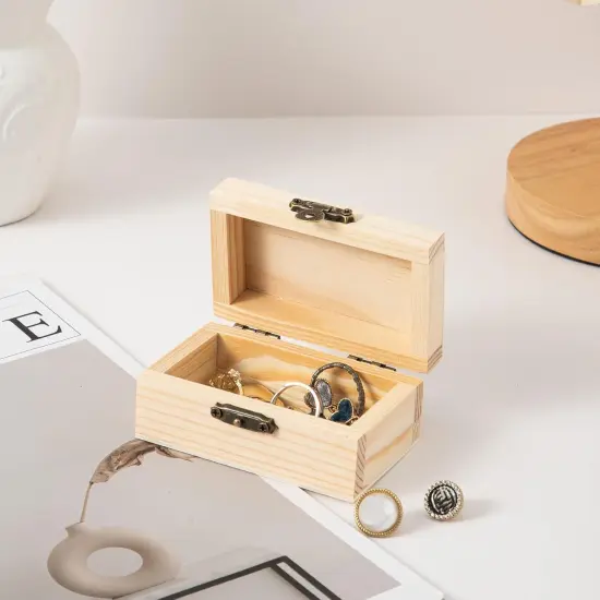 12 Piece (3.5 x 2.1 x 1.8 inches) Small Wooden Box Unfinished Wooden Treasure Box with Lids for DIY Crafts {2}