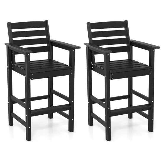 Set of 2 Patio HDPE Adirondack Bar Chairs with Wide Armrests and Inclined Backrest Perfect for Outdoor Use Grey {10}