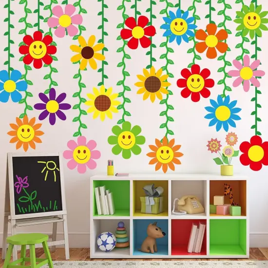 20 Pcs Spring Themed Flower Garland Kit Summer Party Decorations Sunflower Banner Green Leaves Streamers Strings Hanging Swirls for Home School Classroom Baby Shower Birthday Party Supplies {4}