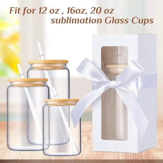 24 Pcs Tumbler Gift Box with Ribbon for Sublimation Glass Exhibition Boxes Transparent for 12oz 16oz 20oz Drinking Cup Glasses Jars Mug Can Blanks (White,12/16 oz) {2}