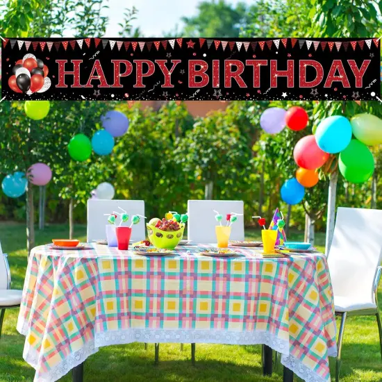 Red and Black Happy Birthday Banner Decorations, Large Red Black Happy Birthday Yard Banner Sign Party Supplies for Men Women {4}