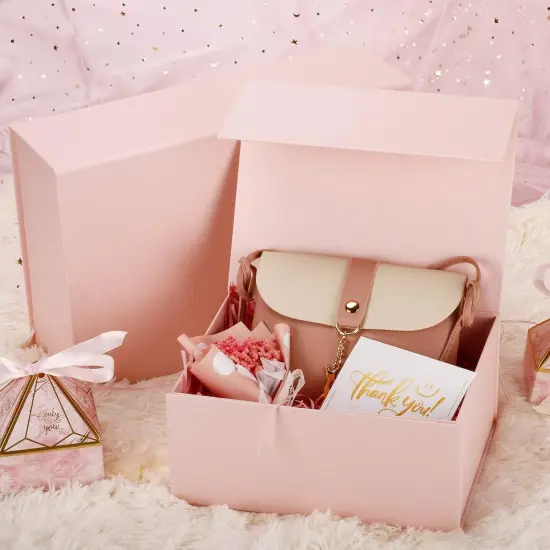 Pink Gift Box,9" X 7" X 4" with Ribbon for Presents Magnetic Closure Gift Packaging {4}