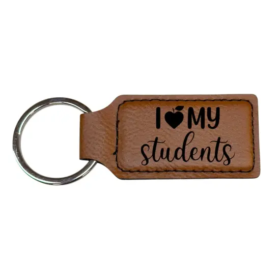 Keychain - Rectangle - I love my students - Leather Rawhide/Black {1}