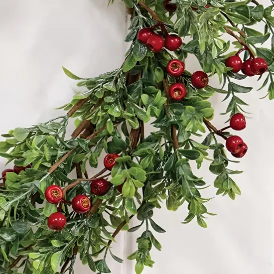 Frosted Boxwood Gooseberry Wreath 20 Inch for Winter and Christmas Decor {3}