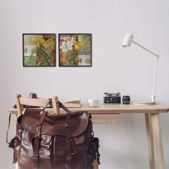 Stupell Industries Lilies & Vintage Tile Patterns 2pc Framed Giclee Set Design by Sasha {8}