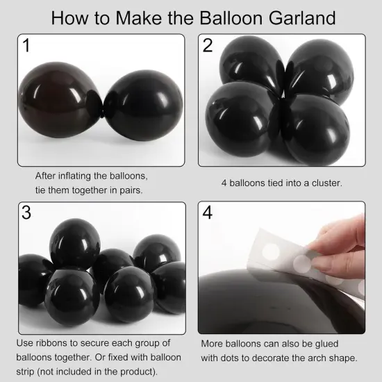 Black Balloons for Balloon Arch 129pcs Different Sizes Pack of 18 12 10 5 Inch Garland Kit, Latex Balloons for Birthday Party Decorations {3}