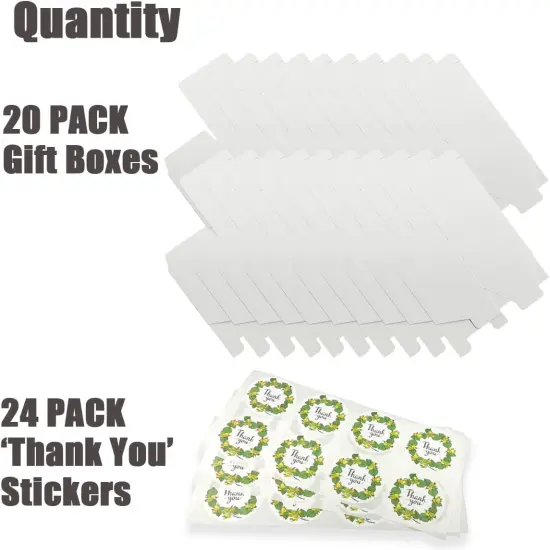 20 Pack White Small Gift Boxes with Lids for Party Gift Boxes, Ornament Boxes, Wedding Boxes Easy to Assemble Gift Box with 24 Thank You Stickers {2}
