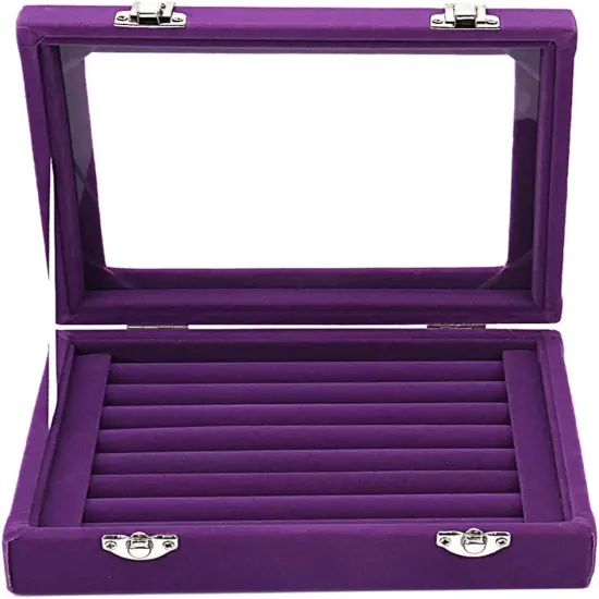 Velvet Glass Jewelry Ring Display Stand Storage Box {1}