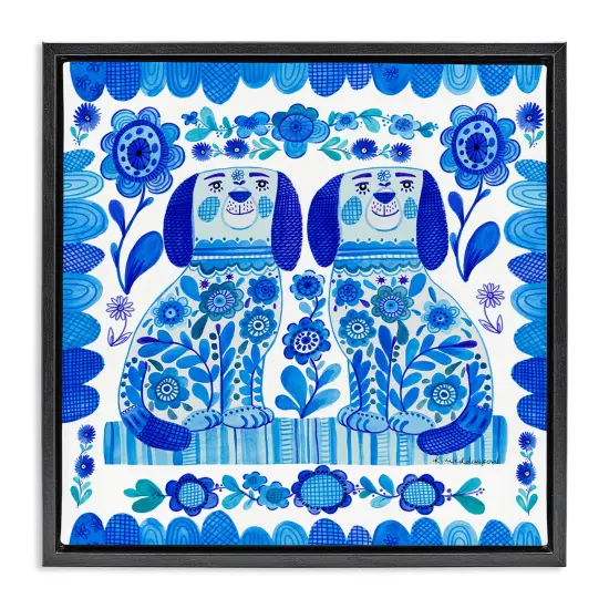Stupell Industries Blue Folk Style Puppies Floating Frame Design by Kay Widdowson {1}