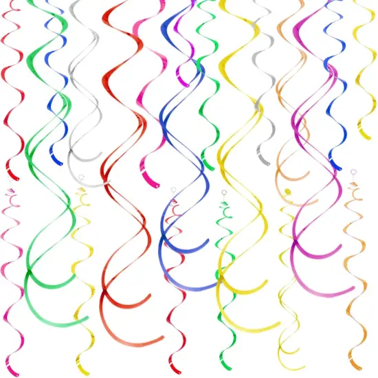 Colorful Ceiling Swirl Foil Decorations Hanging Plastic Streamer Themed Swirl Party Decoration for Wedding Thanksgiving Day Graduation Celebration, Pack of 28 {1}