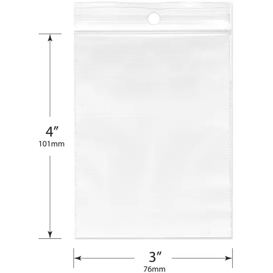 Plymor 3" x 4", 2 Mil with Hang-Hole Zipper Reclosable Plastic Bags {3}