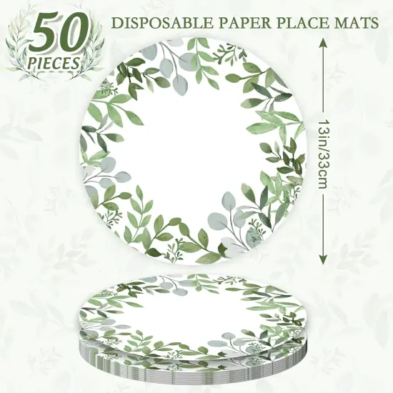 50Pcs Greenery Paper Place Mats Watercolor Eucalyptus Leaves Disposable Placemat 13 Inch Round Spring Decorative Paper Table Mats for Dinner Table Setting {2}