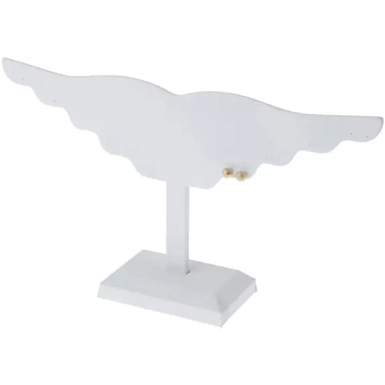 Plymor White Faux Leather Wing Style, Ten Pair Earring Display Stand, 12.5" W x 6.5" H {3}