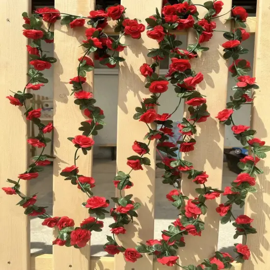 Artificial Rose Rattan Garland Fake Rose Vine Hanging Rose Ivy Red Flowers Home Hotel Office Wedding Party Garden Craft Art Decoration {1}