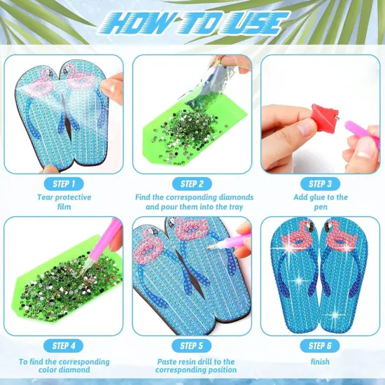 8 Pcs Flip Flop Diamond Art Coasters Summer Hawaii Tropical Beach Diamond Painting Coasters with Holder for Crafts Gift Beginner Adults Party {3}