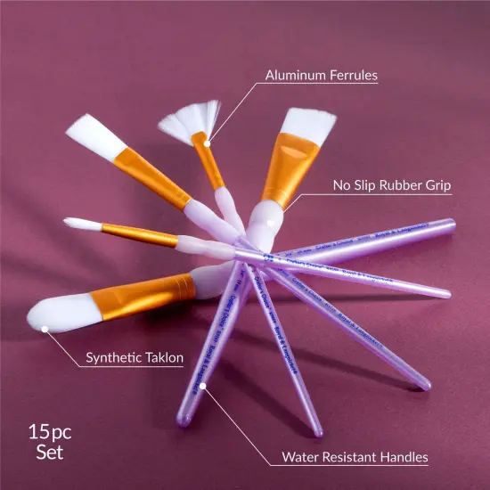 RCC 604 | Crafter's Choice&trade; 15pc White Taklon Variety Brush Set {5}