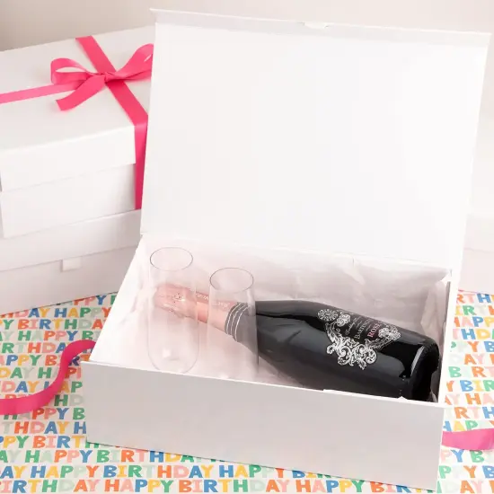 Purple Q Crafts White Hard Gift Box With Magnetic Closure Lid 14" x 9" x 4" Rectangle Favor Boxes With White Glossy Finish {5}