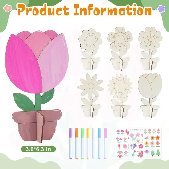 12 Pack Wood Flowers to Paint, Unfinished {2}