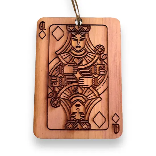 Cedar Ornament - Queen of Diamonds Card {1}