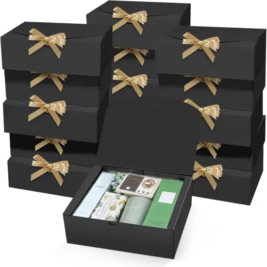 15 PCs Gift Boxes with Lids, Black 10X8X4 Inch Gift Boxes, Bridesmaid Proposal Box with Ribbon, Kraft Paper Boxes for Wedding, Packaging, Present, Birthday,Party {1}