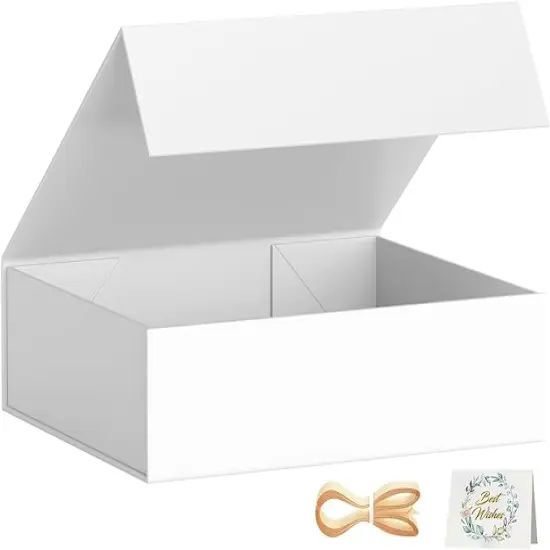 Gift Boxes with Lids, 11.5x7.8x3 In White Gift Box for Presents Magnetic Closure for T-Shirts, Gloves, Scarves, Books, Baby Clothes, Robes Clothing Gift Wrap, Contains Card, Ribbon {1}