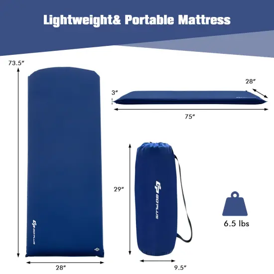 Foam Camping Mattress with Self-Inflation, Waterproof Fabric and Pillow Blue {4}