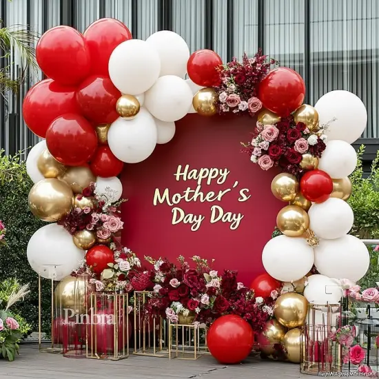 Red White Gold Balloon Arch Double Stuffed Ruby Red White Metallic Gold Balloon Garland Kit {2}
