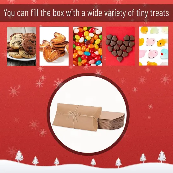 Kraft Pillow Boxes, 6.3x3.4x1.3 in, 25 Pack with Jute Twines, Kraft Gift Boxes, Paper Boxes for Gifts, Paper Pillow Candy Box, Pillow Boxes Craft, Favor Gift Boxes {4}