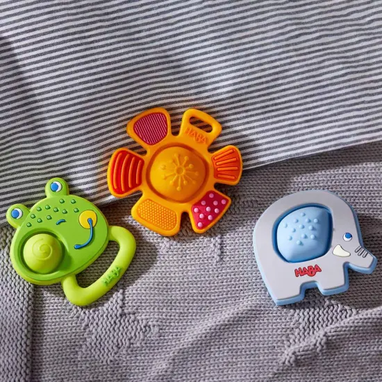 HABA Silicone Teethers for Babies 6-18 Months - Popping Flower Fidget Toy, Silicone Teether Ring & Grasping Toy, Dishwasher Safe Baby Essentials Multicolor {6}