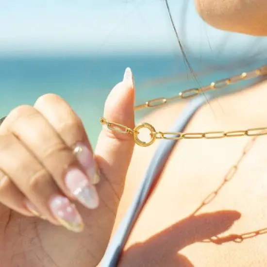 18K Gold PVD Stainless Steel Paperclip Charm Keeper Necklace {3}