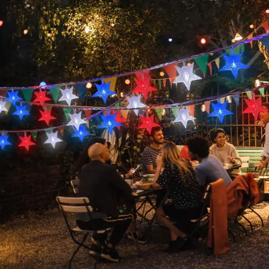 50 LED Red White and Blue String Lights Outdoor Battery Powered, 4th of July Decorations Star Lights with Remote, 8 Modes Patriotic Decor Waterproof for Independence Memorial Day National Day {2}