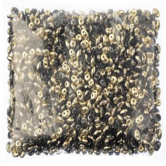 Matubo 2-Hole Czech Glass Special Coating/Finish Superduo Beads, 100g Jet Amber {2}